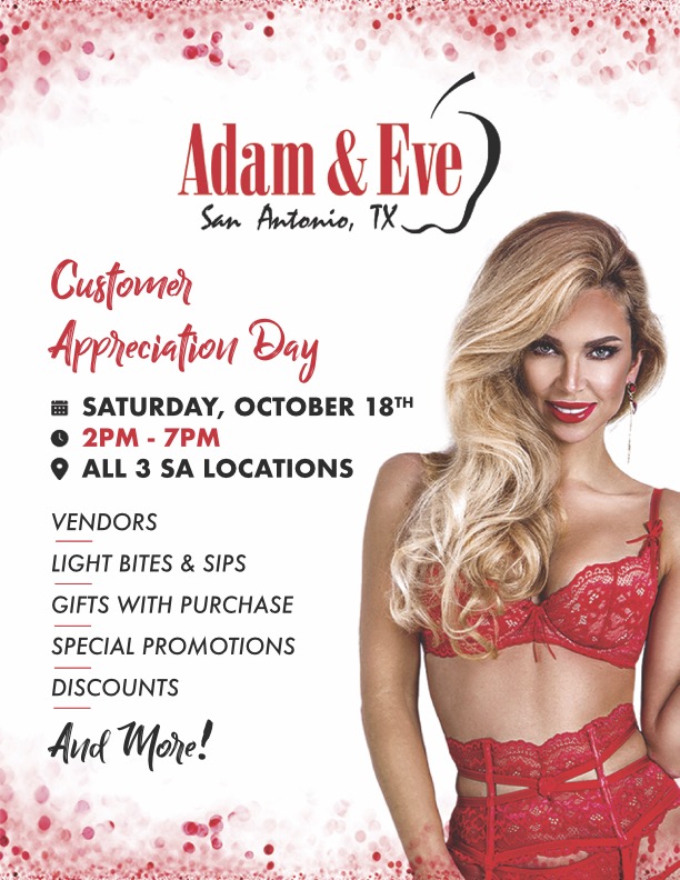 Customer Appreciation Day Saturday, October 18th 2pm - 7pm All 3 Sa Locations Vendors Light Bites & Sips Gifts With Purchase Special Promotions Discounts And More!